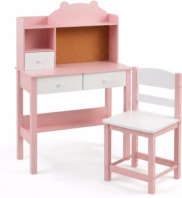 Havendro Pink Wooden Kids Desk and Chair Set with Storage made from Pine