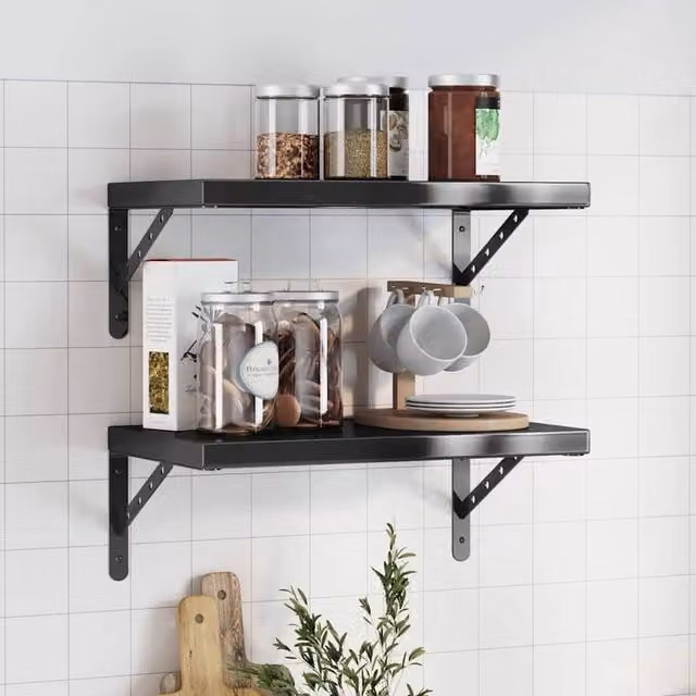Berkfield Home Black Stainless Steel Wall Mounted Shelves, 2 Pack, W: 50 cm, D: 30 cm – 1