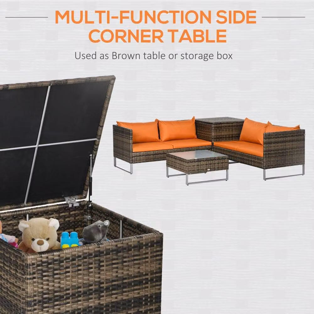 Wyld Haus Vemato 4 Seater Rattan Garden Sofa Set with Storage Table in Orange and Brown – 4