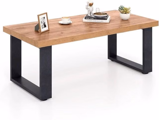 Kelvenix Rustic Oak Coffee Table with Sled Base – 1
