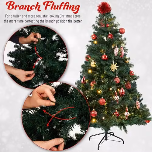 Deco Express Realistic Artificial Green Christmas Tree with Stand, H: 180 cm, W: 25.4 cm, D: 25.4 cm – 3
