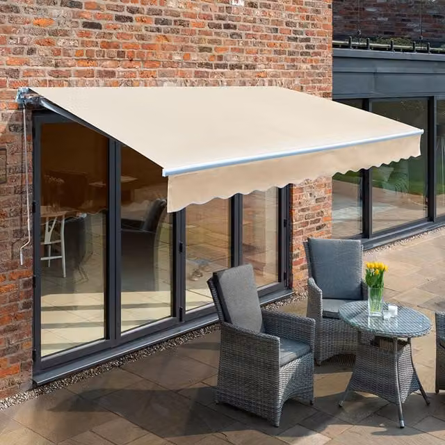 Primrose Electric Retractable Wall-Mounted Awning in Primrose with Aluminium Frame, W: 300 cm, D: 250 cm