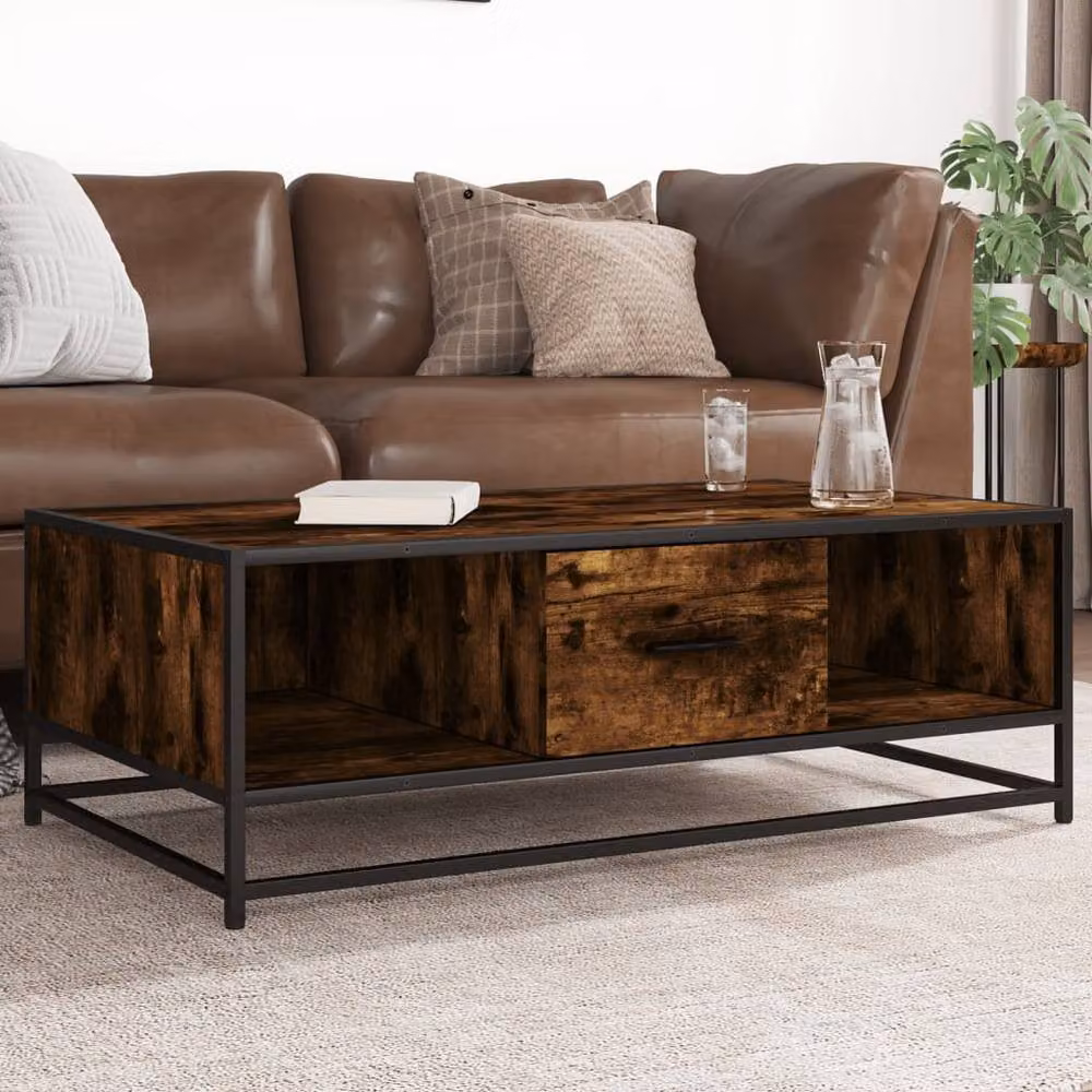 Berkfield Home Smoked Oak Coffee Table in Brown, W/D/H: 100 x 57 x 35 cm – 2
