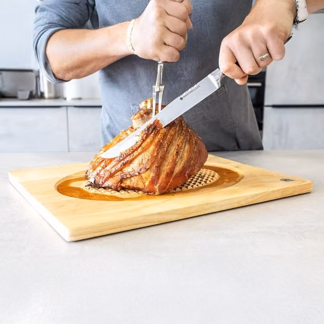 MasterClass Reversible Rectangular Wooden Spiked Carving Board with Groove, Brown