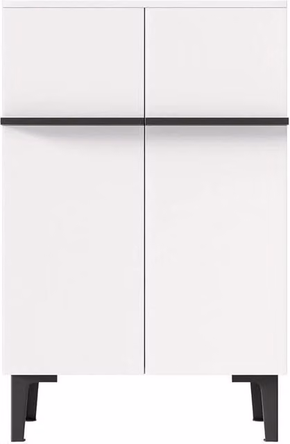 VOGREX Modern White Wooden Shoe Storage Cabinet with Hinged Doors and Internal Shelves