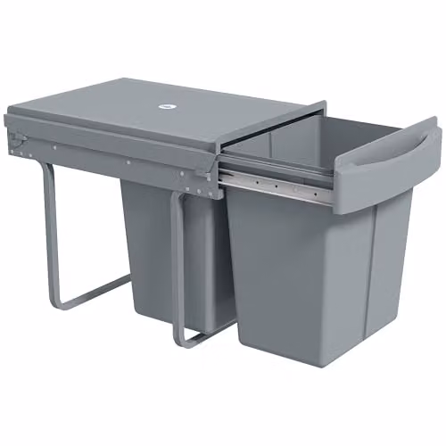 HOMCOM Grey Pull Out Kitchen Under Sink Bin with Soft-Close Mechanism and Removable Inner Bucket, 40L – 1