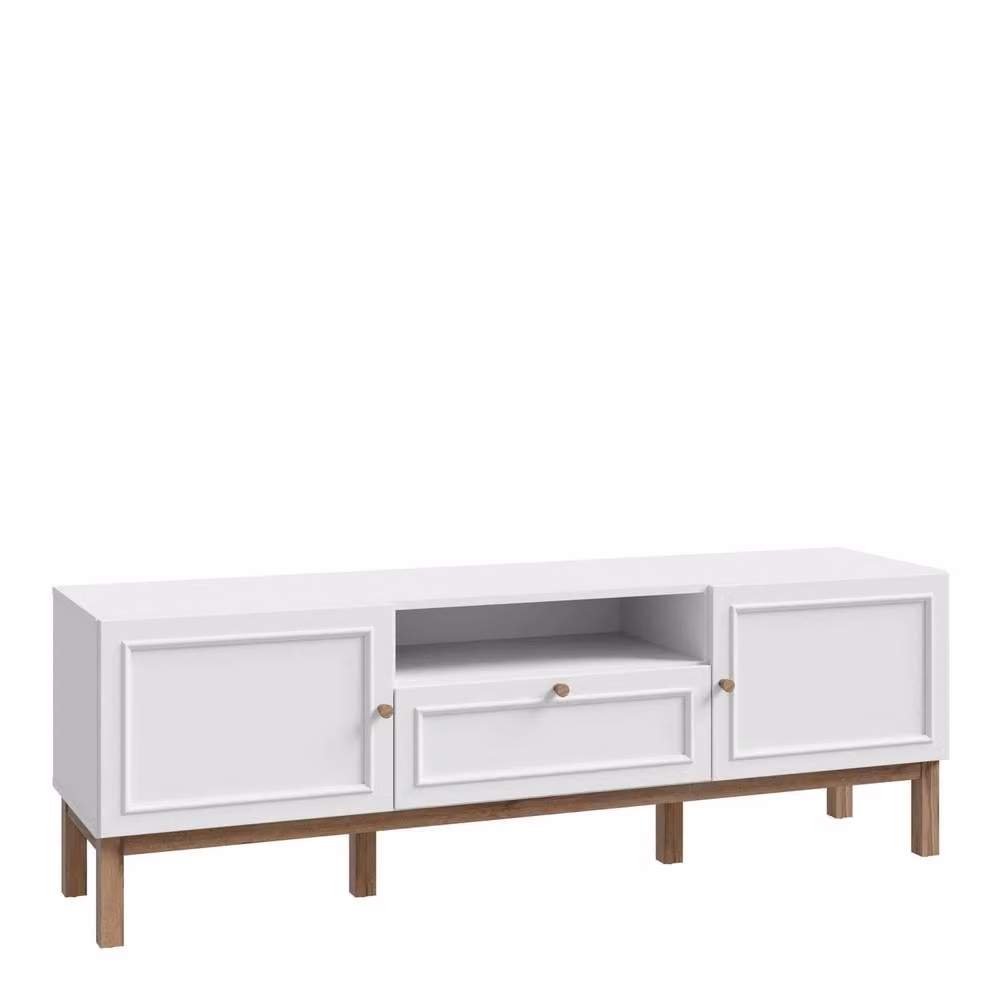 Wyld Haus Turku TV Unit in Light Grey with Oak Detail, featuring 2 Doors and 1 Drawer – 2