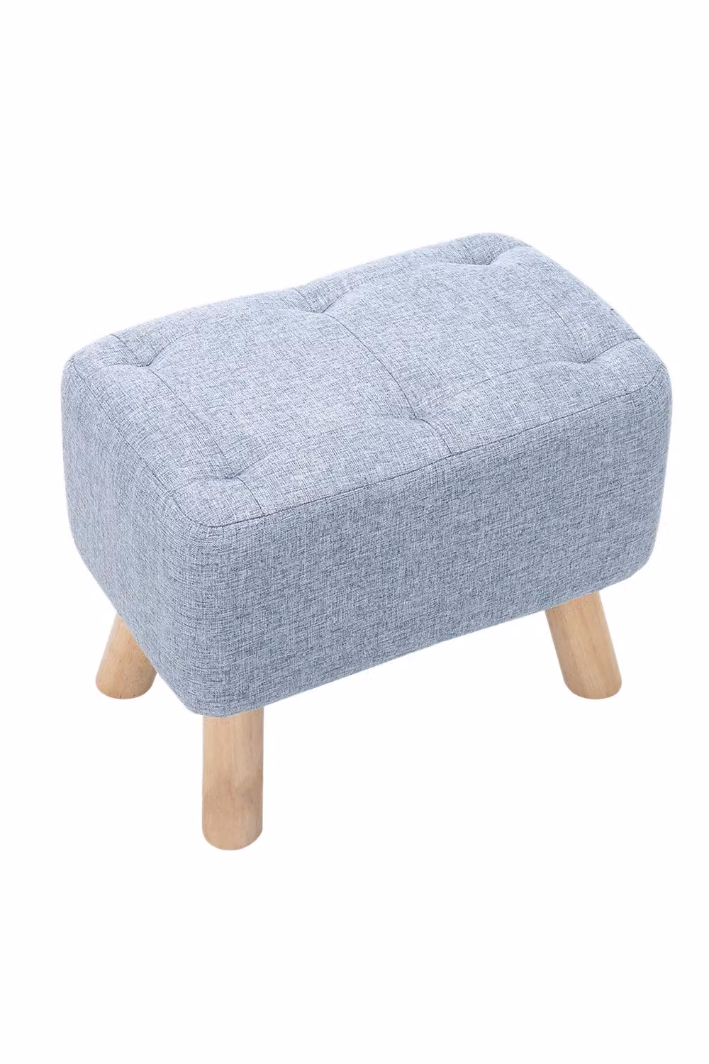 Living and Home Light Blue Linen Fabric Rectangular Footstool Pouffe Ottoman with Pocket – 2