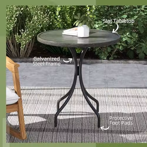 Outsunny Round Garden Side Table with Powder Coated Metal Frame, Grey, Diameter: 66 cm – 3