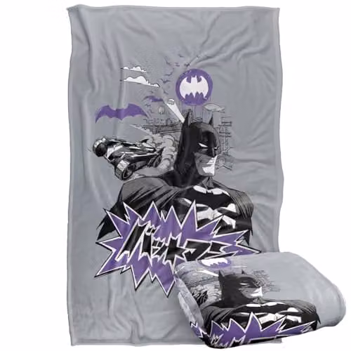 Warner Bros. Batman Purple Kanji Skyline Super Soft Fleece Throw Blanket, W: 91 cm x L: 147 cm – 1