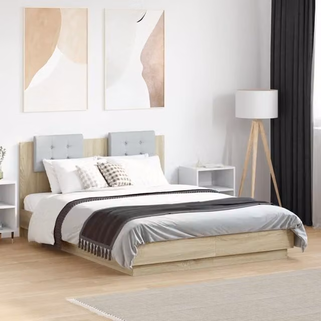 Berkfield Home Sonoma Oak Small Double Bed Frame in Brown, W: 120 cm, L: 190 cm – 1