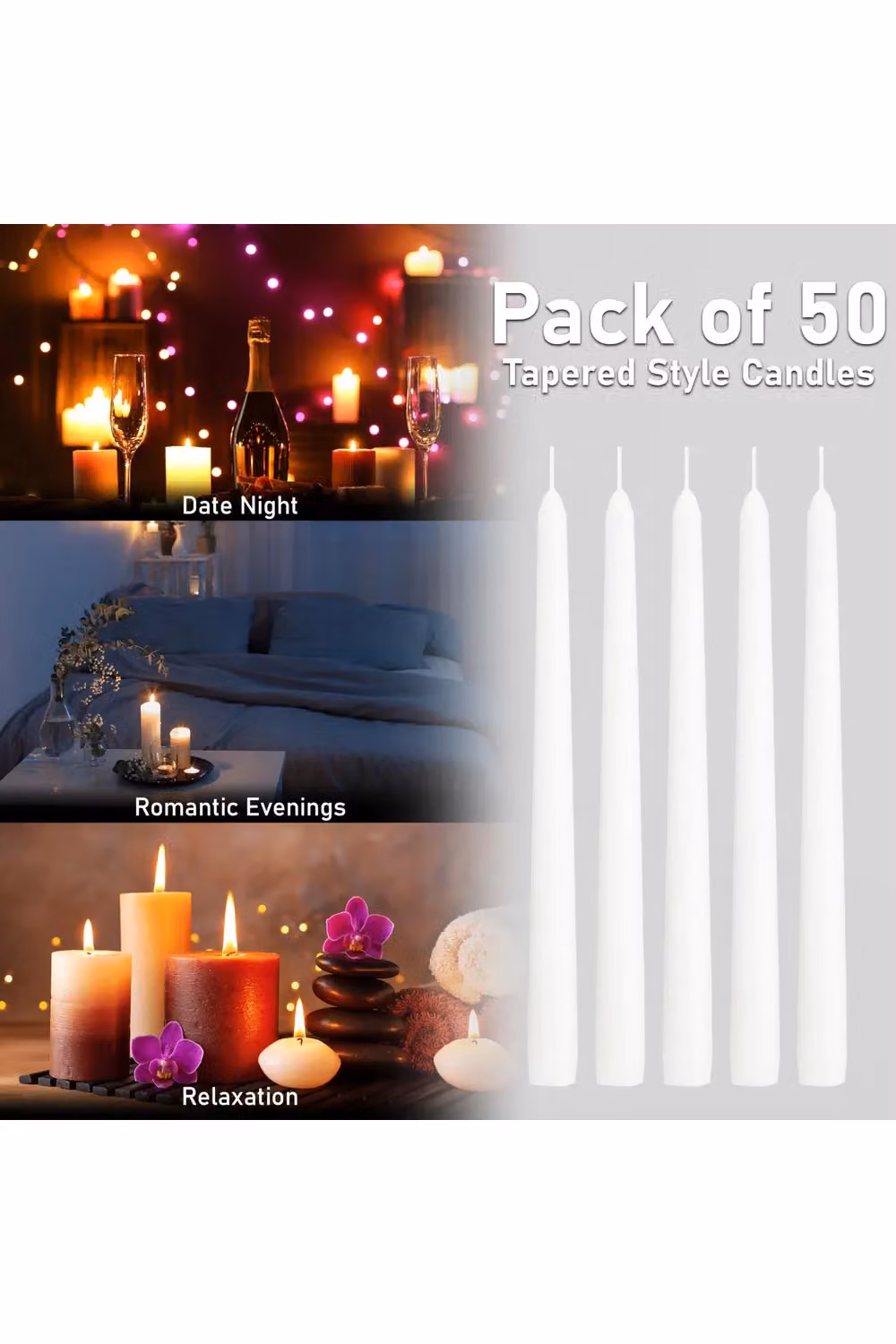 Deco Express Classic Dripless Tapered Unscented Metallic Candles in White, 10 Pack – 5