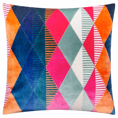 Riva Home Metro Harlequin Geometric Velvet Jacquard Decorative Cushion, Multicolour, W/D/H: 50 x 50 x 50 cm