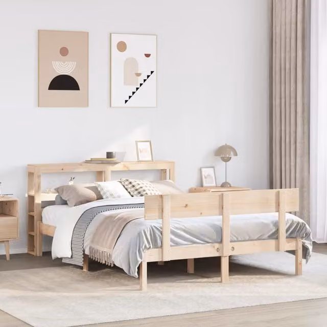 Berkfield Home Small Double Solid Wood Pine Bed Frame in Brown, W/D/H: 120 x 190 cm – 1