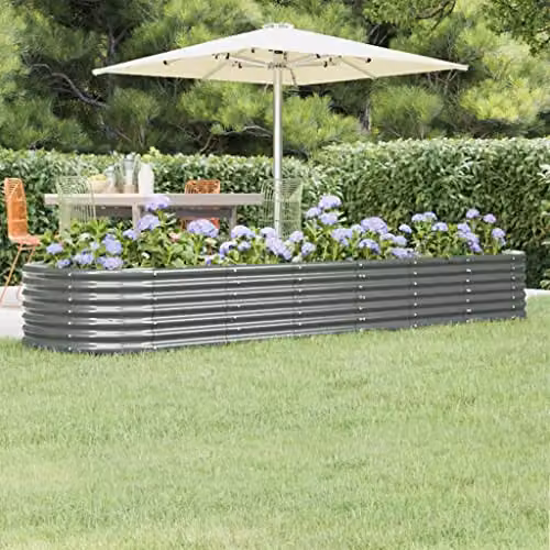 vidaXL Grey Galvanised Steel Garden Raised Bed W: 296 cm, D: 80 cm, H: 36 cm – 2