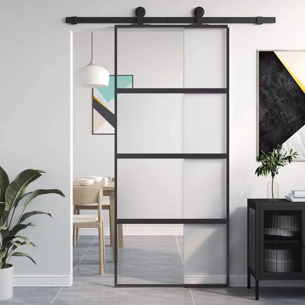 Berkfield Home Minimalist Sliding Door in Black with Transparent Tempered Glass and Aluminium, W: 90 cm, H: 205 cm – 2