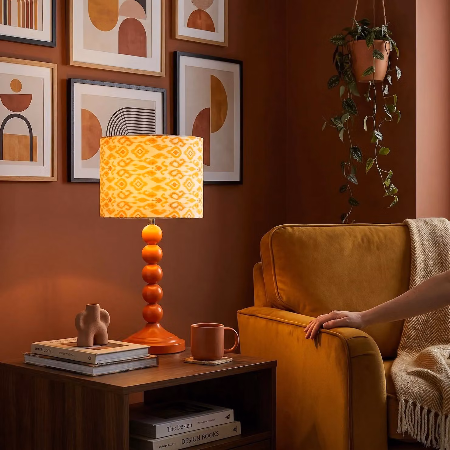Happy Homewares Chic Table Lamp with Orange and White Fabric Shade and Ceramic Base – 2