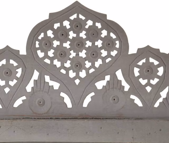 Berkfield Home Hand Carved 5-Panel Mango Wood Room Divider, Grey, W: 200 cm, H: 165 cm