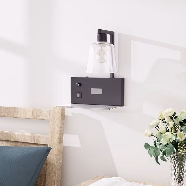 Livingandhome Retro E27 Wall Lamp with Digital Clock in Black