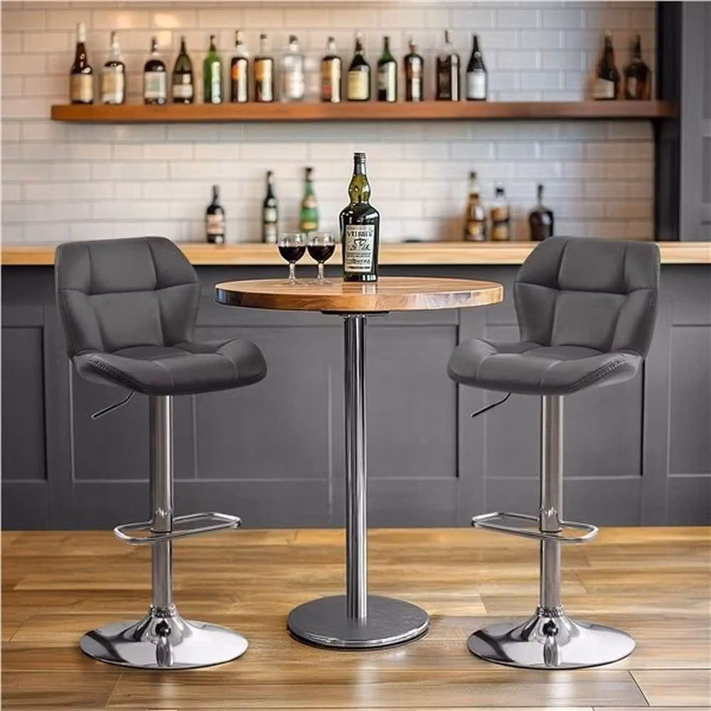KORVIXA Height Adjustable Swivel Bar Stool in Dark Grey Faux Leather – 3