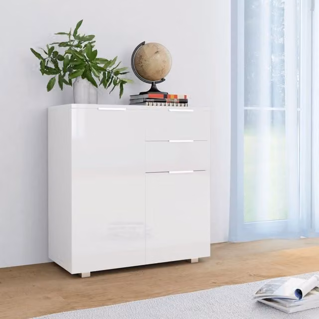 Berkfield Home Modern High Gloss White Sideboard, W/D/H: 71 x 35 x 76 cm