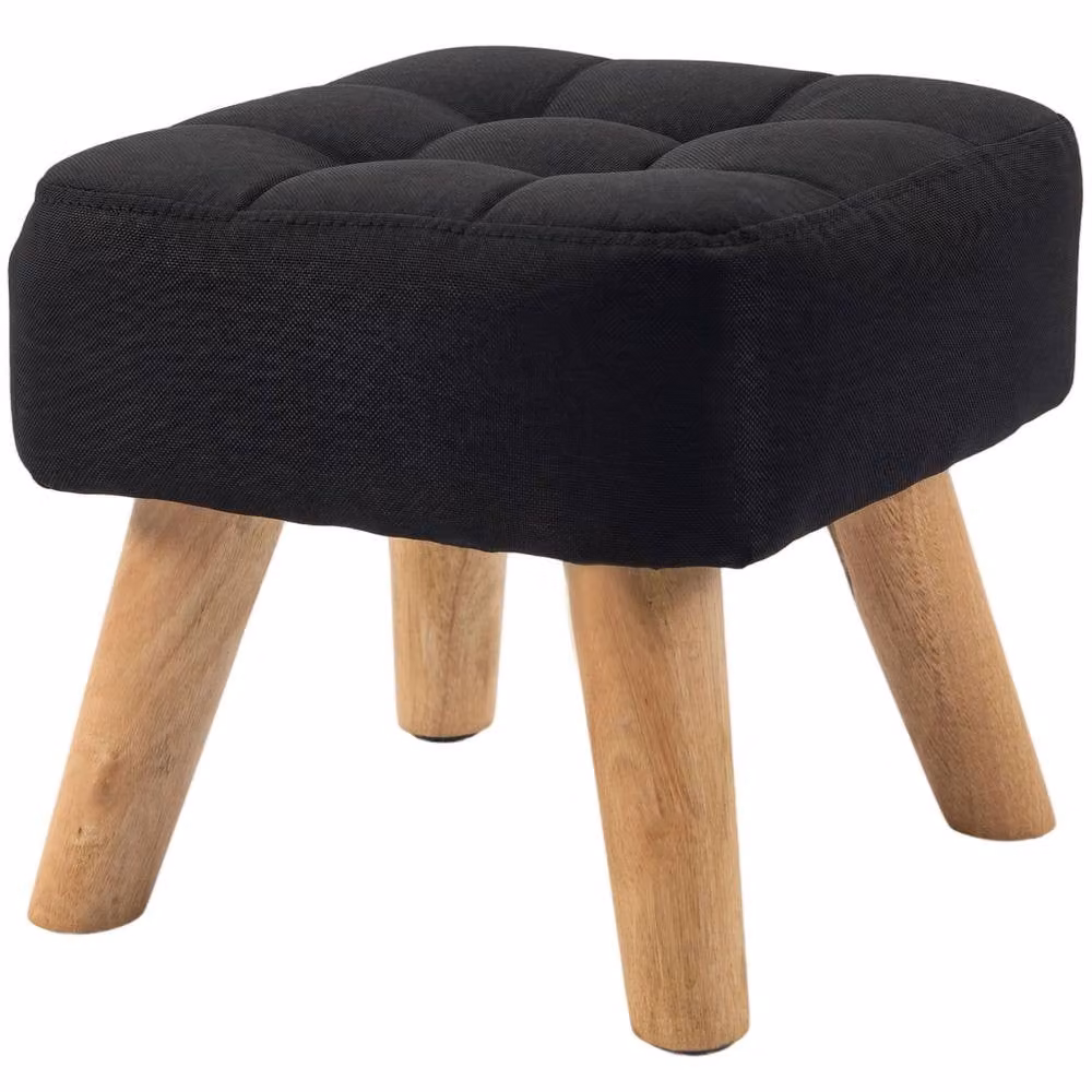 STILVORA Modern Black Fabric Footstool with Wooden Legs – 4