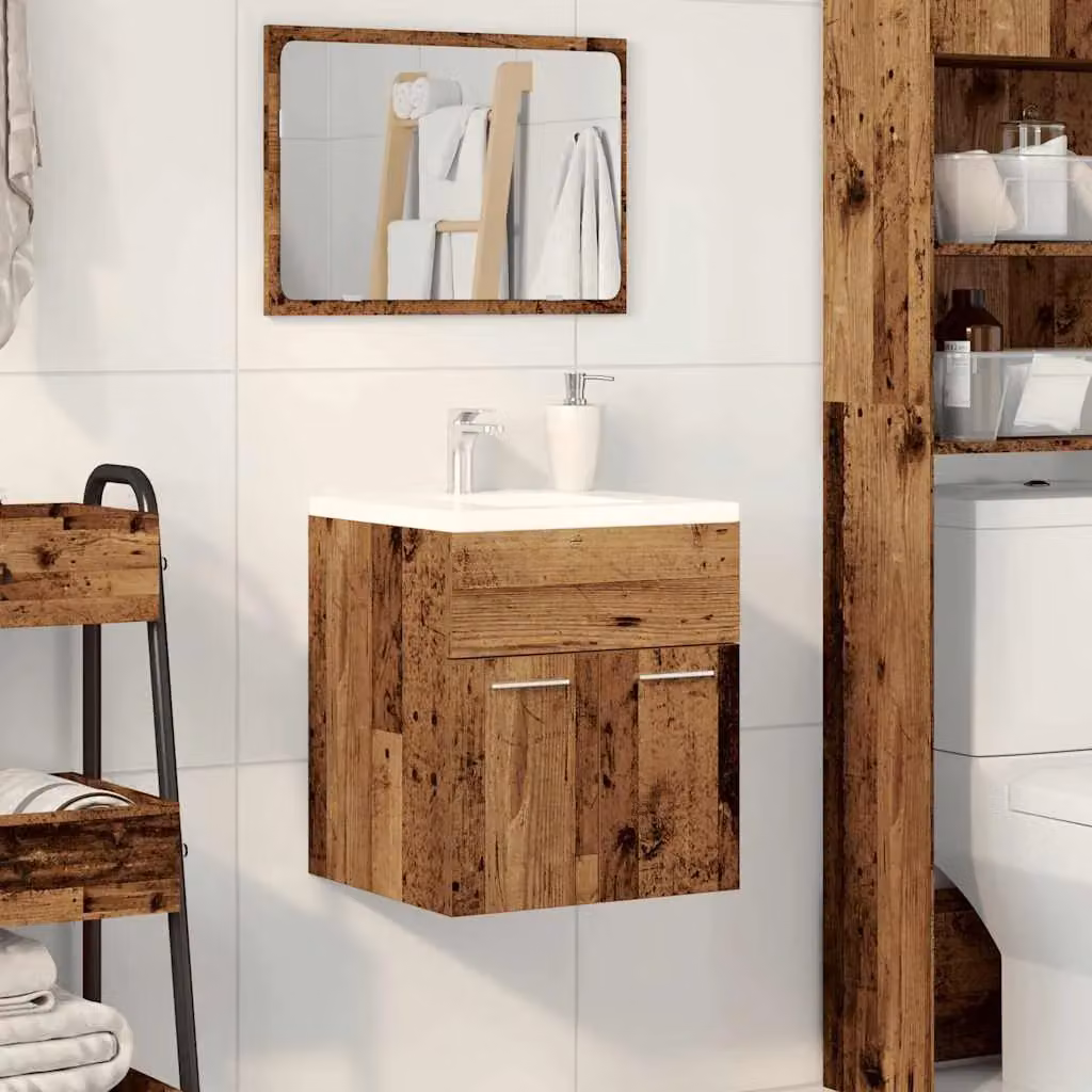 Berkfield Home Wall Mounted Bathroom Sink Cabinet in Brown Old Wood, W/D/H: 41 x 38.5 x 46 cm – 2