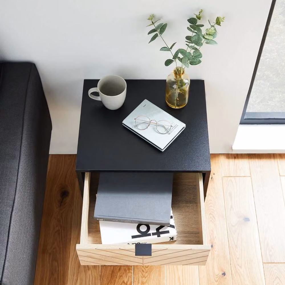 VonHaus Modern Geometric Side Table in Black and Wood Effect – 3
