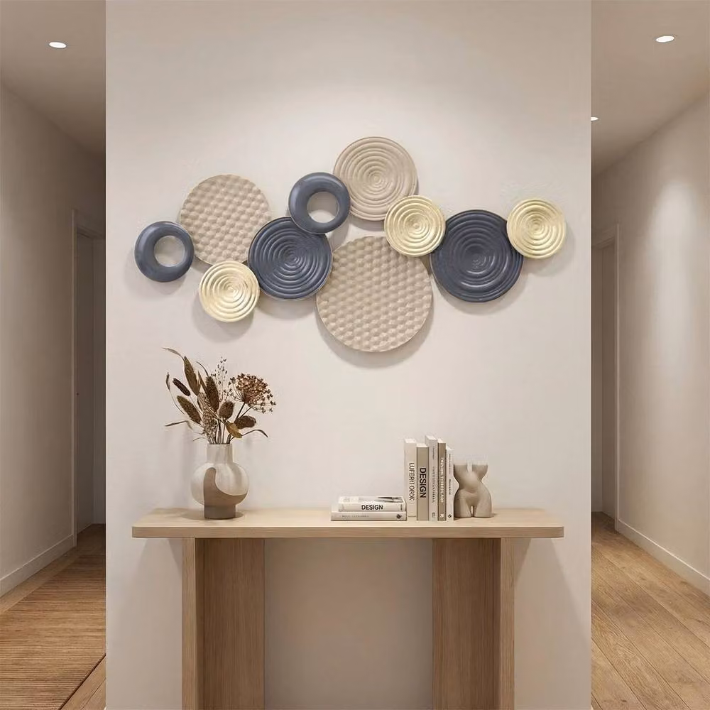 SPETLEK Modern Geometric Metal Wall Art, Large 3D Abstract Round Hanging Sculpture in Gold, Black and Multicolour – 3
