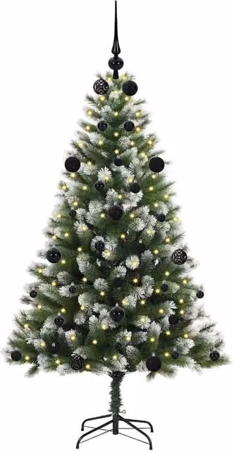 Berkfield Home Lush Artificial Hinged Christmas Tree with Flocked Snow in Green and White, Height: 150 cm
