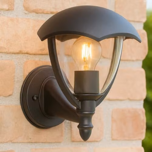 CGC Lighting Poppy Black Curved Coach Lantern Outdoor Up Light for Garden and Terrace