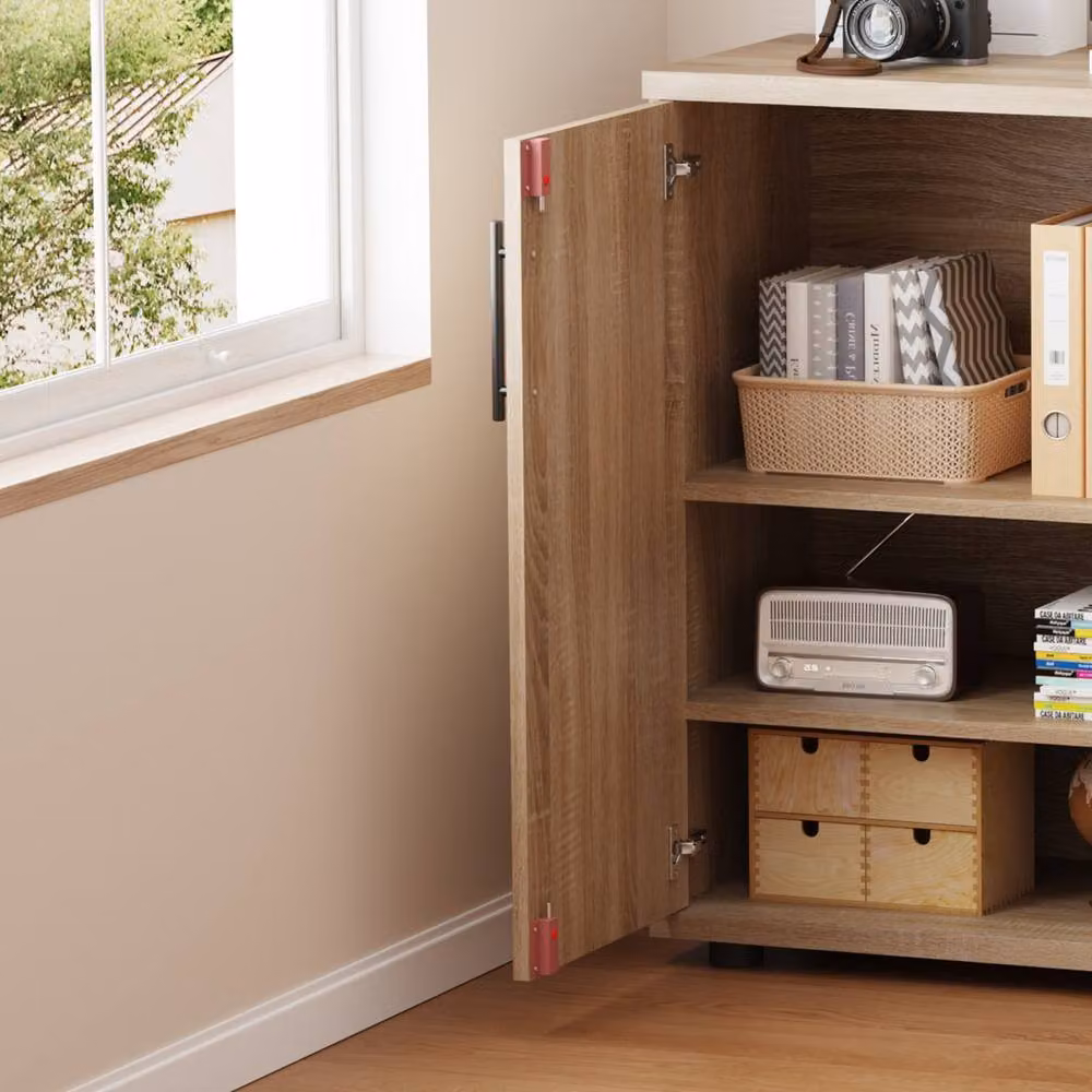 MMT Furniture Designs Ltd 2 Door Locking Office Storage Cabinet in Brown Oak with Adjustable Internal Shelves W/D/H: 75 x 38 x 89.5 cm – 3