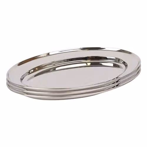 Argon Tableware Silver Stainless Steel Oval Serving Platters, Pack of 3, W: 30 cm, D: 20.5 cm