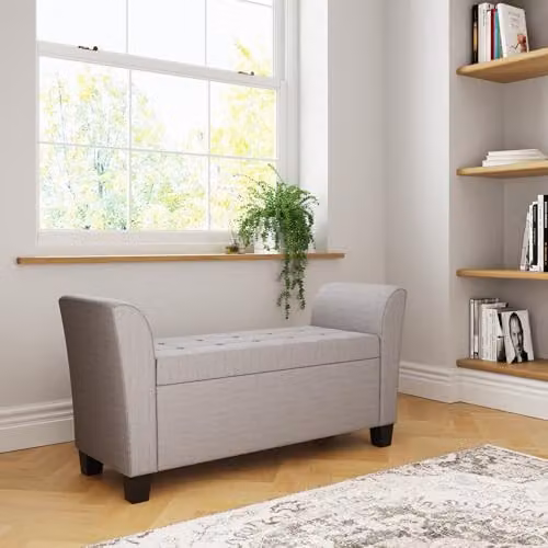 GFW Verona Grey Fabric Upholstered Window Seat Ottoman with Padded Top – 1