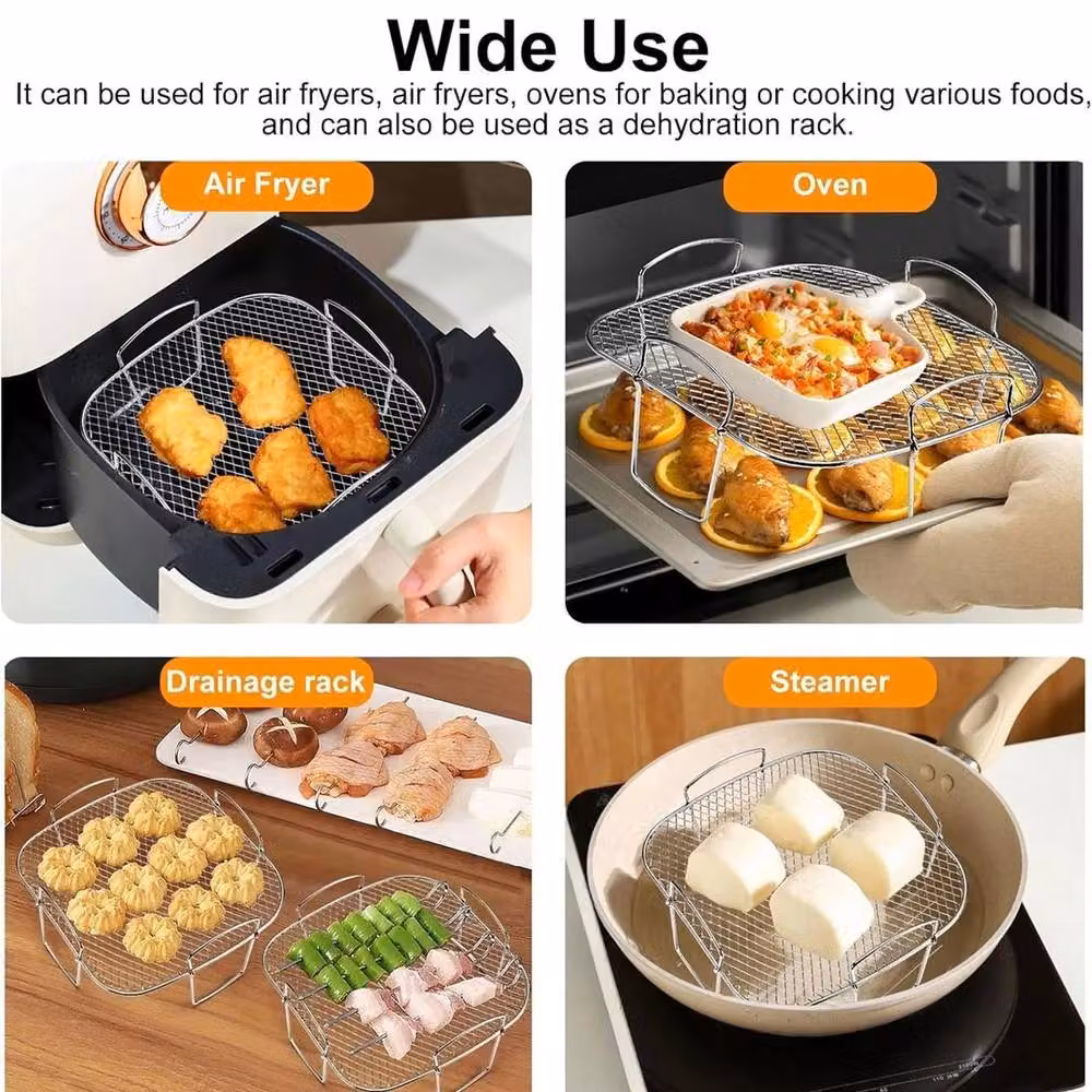 VOGREX Stainless Steel Stackable Square Ninja Air Fryer Rack in Silver – 4