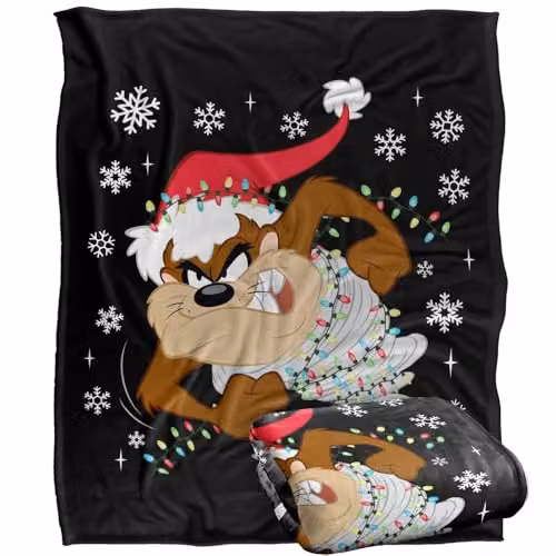 LOGOVISION Looney Tunes Taz Christmas Lights Super Soft Fleece Throw Blanket, Multicolour, W: 152 cm, D: 127 cm – 1