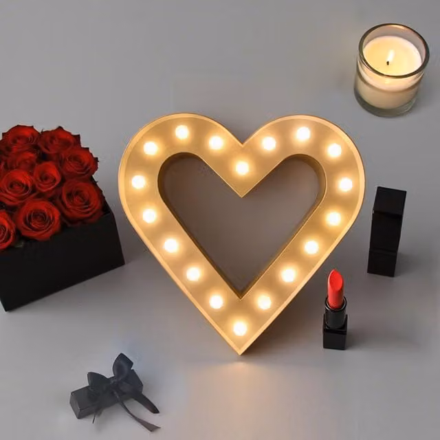 Bright Zeal White Textured Heart Marquee Light with 18 LEDs and Timer, 32 cm