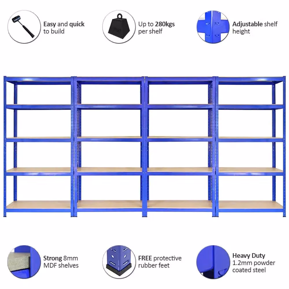 Monster Racking Blue Industrial Storage Racks with Adjustable MDF Shelves, 4 x W: 90 cm, H: 180 cm, D: 45 cm – 3
