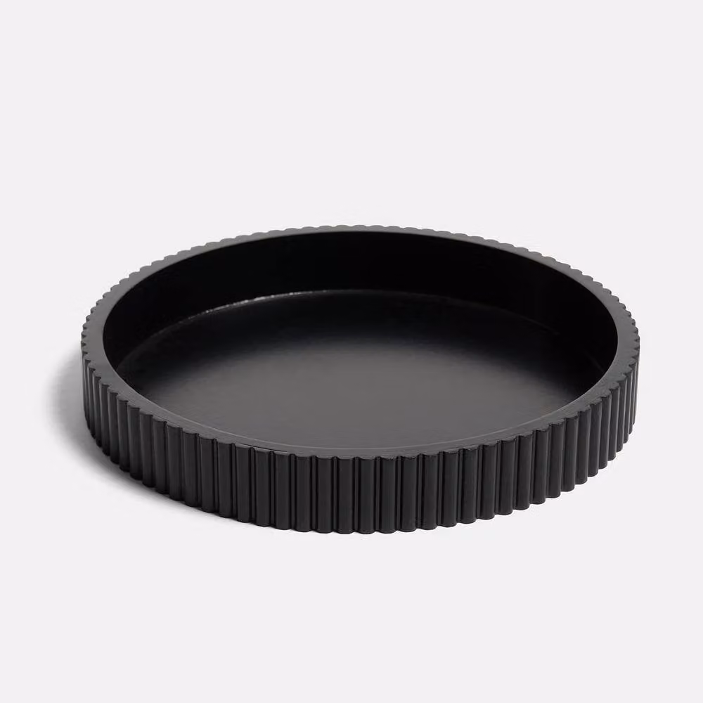 OHS Modern Ribbed Round Decorative Tray in Black, Diameter: 28 cm – 8