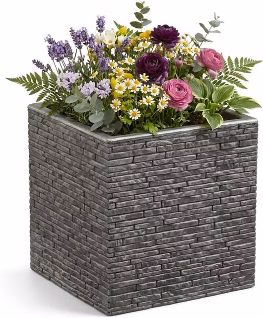 Storm Trading Group Set of 2 Square Brick Slate Effect Plastic Planters, Grey, Diameter: 38 cm