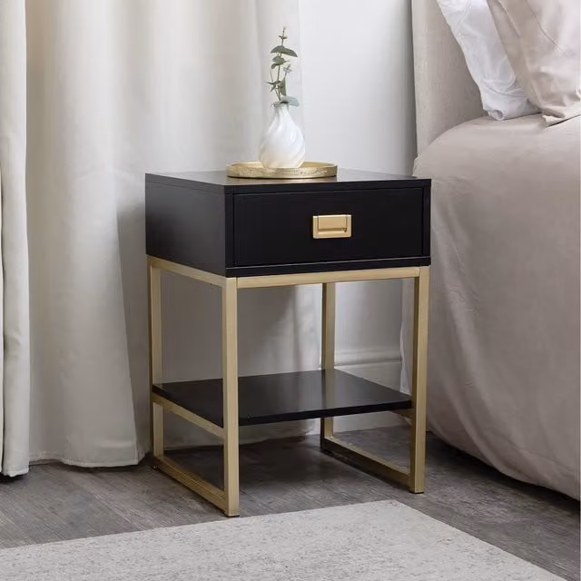 Melody Maison Midnight Bedside Table in Black and Gold