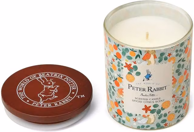 Peter Rabbit Orange Floral Scented Candle with Wood Lid and 1 Wick, Multicolour – 1