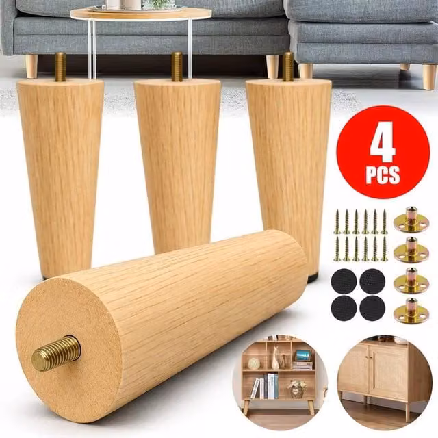 KORVIXA 4-Piece Set of Tapered Wooden Sofa Legs in Natural Sand, Height: 20 cm – 1