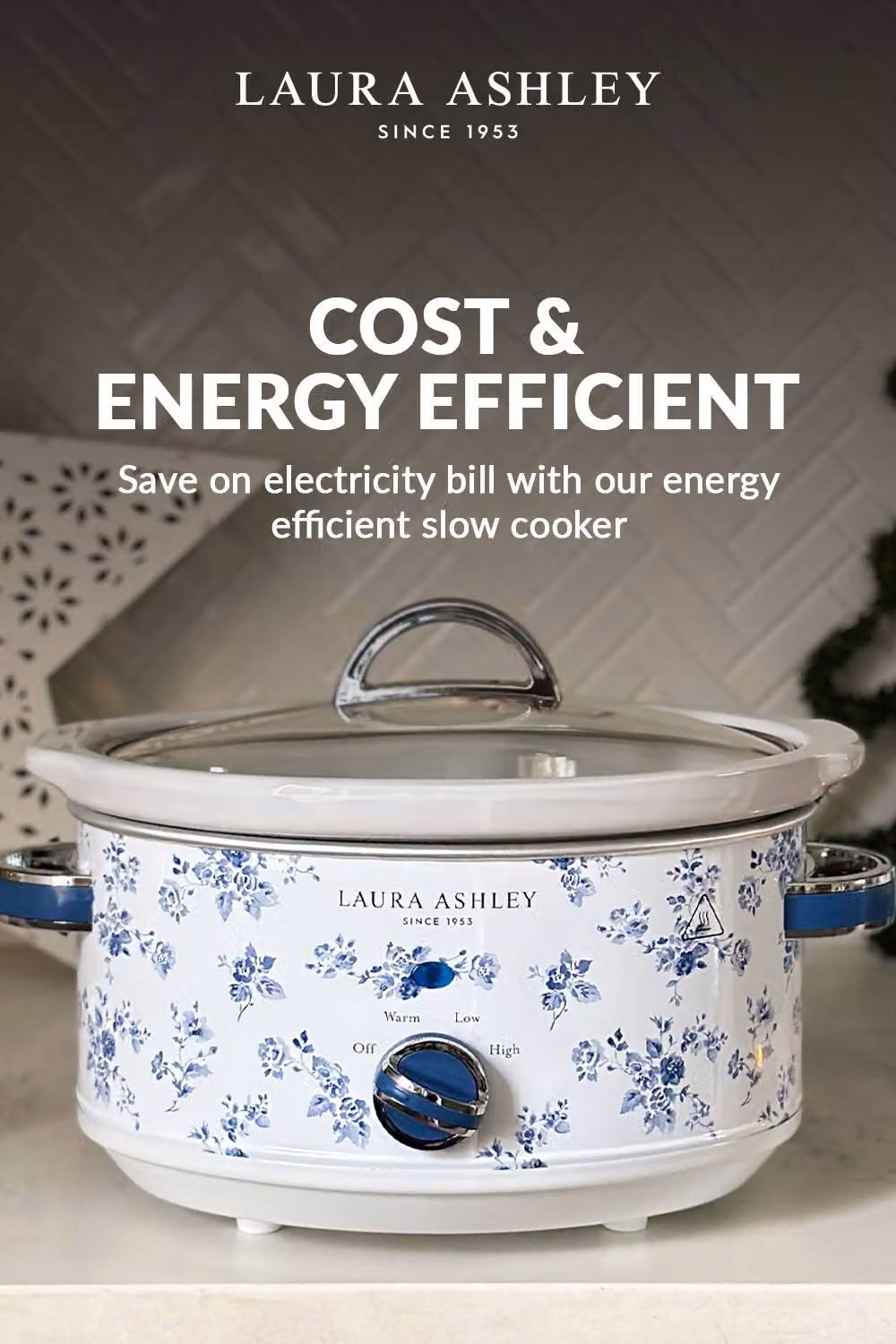 Laura Ashley VQ 3L Slow Cooker in White and Multicolour with Ceramic Pot and Keep Warm Function – 3