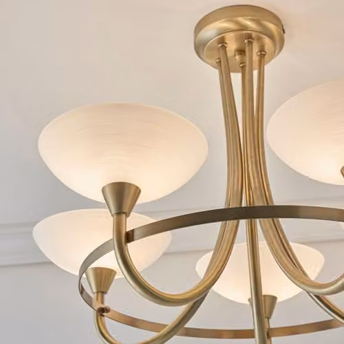 ENDON Cagney 5 Light Semi Flush Ceiling Light in Gold/Brass with White Glass, G9 – 2