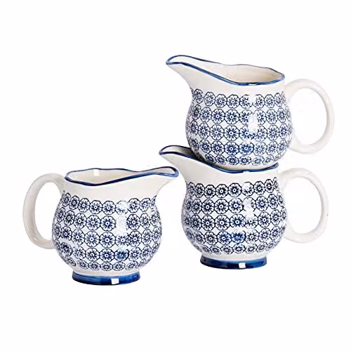 Nicola Spring Hand-Printed Floral Ceramic Milk Jugs, Blue, 300ml, Pack of 6 – 1