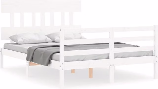 Berkfield Home Solid Wood Pine Bed Frame with Headboard in White, 120 x 200 cm