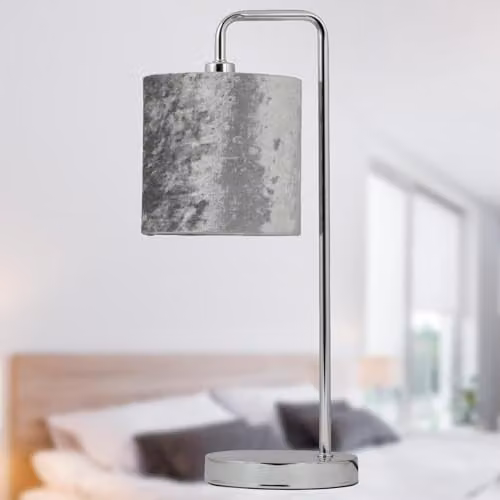 First Choice Lighting Set of 2 Chrome Arched Table Lamps with Grey Fabric Shades – 3