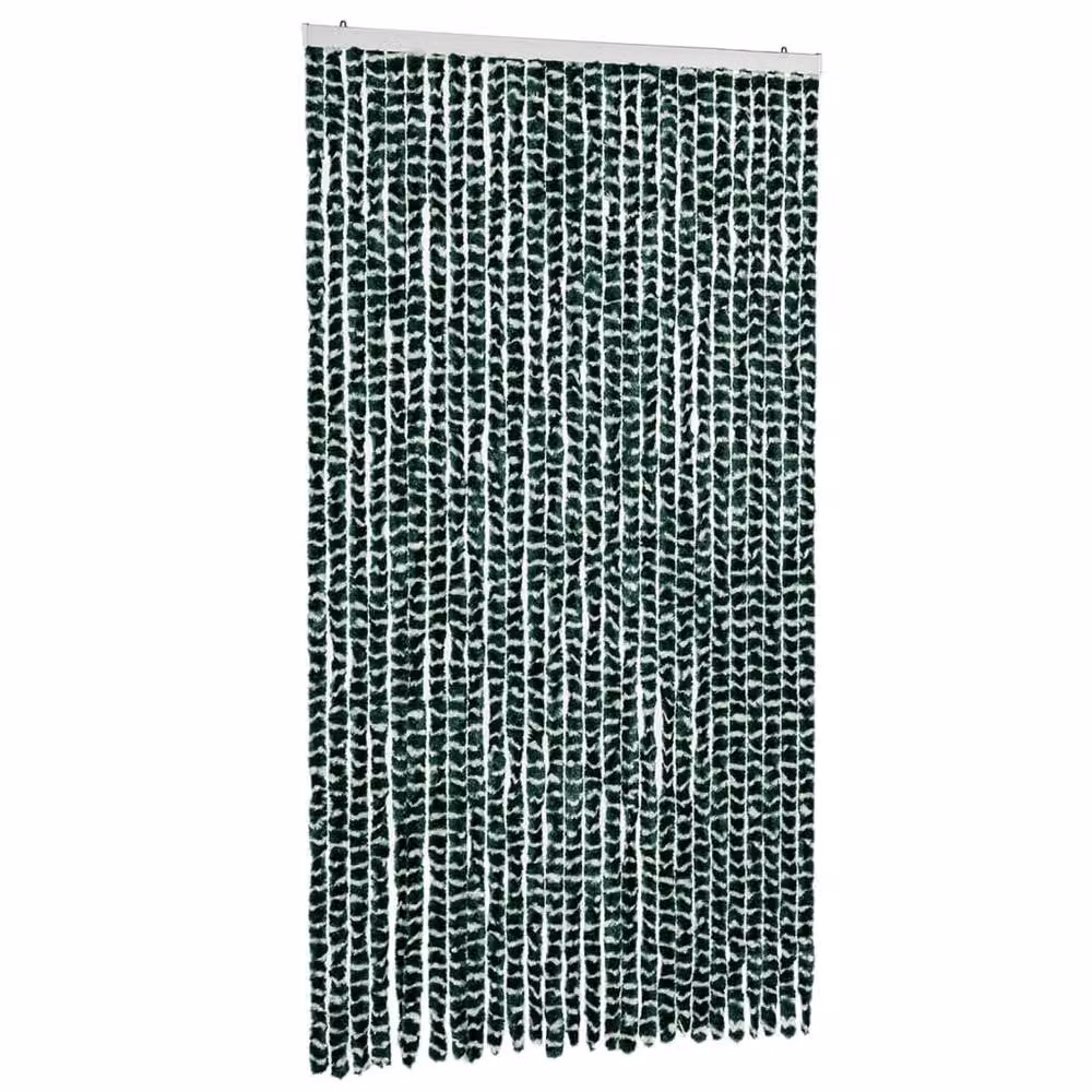 Berkfield Home Chenille Fly Curtain in Green and White, W/H: 118 x 220 cm – 2