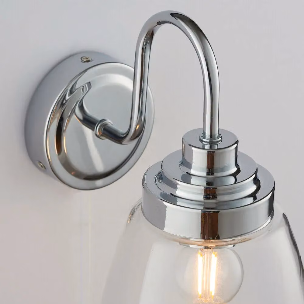 Loops 2 Pack IP44 Modern Bathroom Wall Lights in Chrome with Transparent Domed Glass – 2